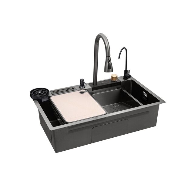 Кухонна мийка Kroner KRP Schwarze - SET7545NB PVD (3.0/0.8 мм), фото  | SNABZHENIE.com.ua Кухонна мийка Kroner KRP Schwarze - SET7545NB PVD (3.0/0.8 мм), фото  | SNABZHENIE.com.ua