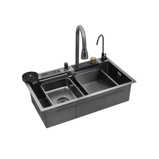 Кухонна мийка Kroner KRP Schwarze - SET7545NB PVD (3.0/0.8 мм), фото , зображення 4 | SNABZHENIE.com.ua Кухонна мийка Kroner KRP Schwarze - SET7545NB PVD (3.0/0.8 мм), фото , зображення 4 | SNABZHENIE.com.ua