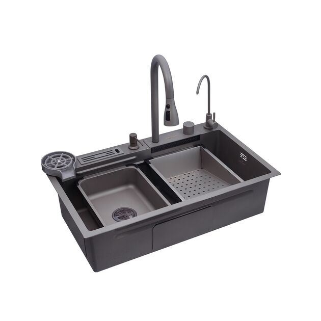 Кухонна мийка Kroner KRP Schwarze - SET7545NG PVD (3.0/0.8 мм), фото , зображення 4 | SNABZHENIE.com.ua Кухонна мийка Kroner KRP Schwarze - SET7545NG PVD (3.0/0.8 мм), фото , зображення 4 | SNABZHENIE.com.ua