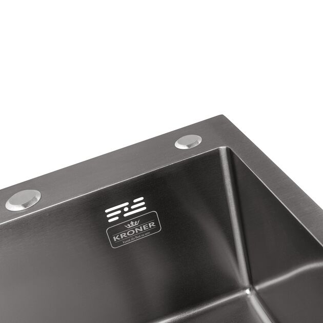 Кухонна мийка Kroner KRP Schwarze - 4545HM PVD (3.0/1.0 мм), фото , зображення 7 | SNABZHENIE.com.ua Кухонна мийка Kroner KRP Schwarze - 4545HM PVD (3.0/1.0 мм), фото , зображення 7 | SNABZHENIE.com.ua