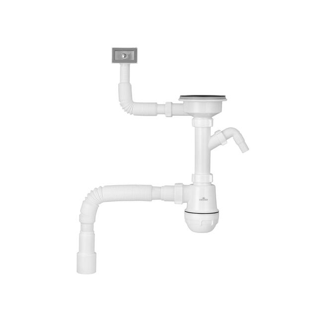 Сифон для кухонной мойки Kroner KRP KS02-1BLK 3 1/2"х40/50 мм с отводом для стиральной машины, с квадратным переливом, фото  | SNABZHENIE.com.ua Сифон для кухонной мойки Kroner KRP KS02-1BLK 3 1/2"х40/50 мм с отводом для стиральной машины, с квадратным переливом, фото  | SNABZHENIE.com.ua