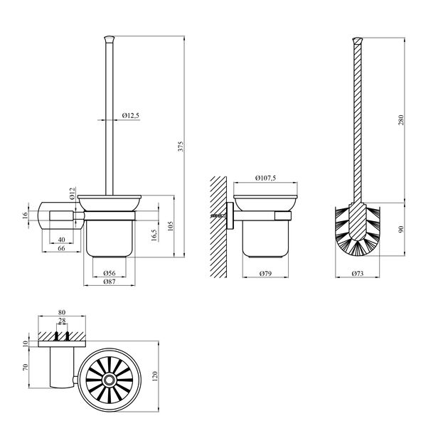 Ершик для унитаза настенный Kroner KRP Graz - GRP95613, фото , изображение 2 | SNABZHENIE.com.ua