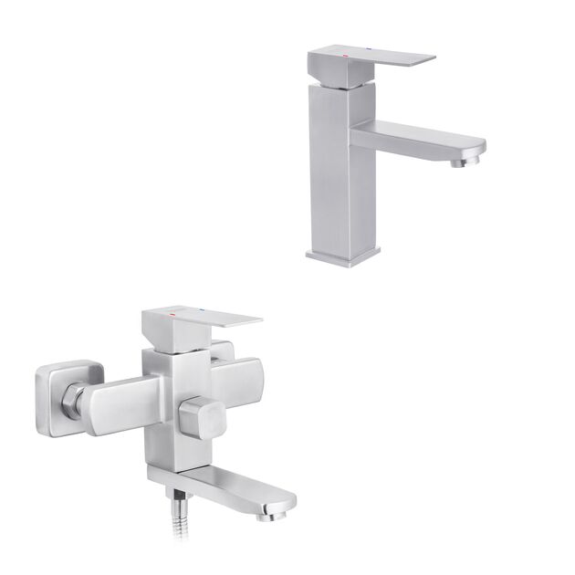 Набор смесителей Kroner Edelstahl Kubus-ESG010 + смеситель Edelstahl Kubus-ESG060, фото  | SNABZHENIE.com.ua Набор смесителей Kroner Edelstahl Kubus-ESG010 + смеситель Edelstahl Kubus-ESG060, фото  | SNABZHENIE.com.ua