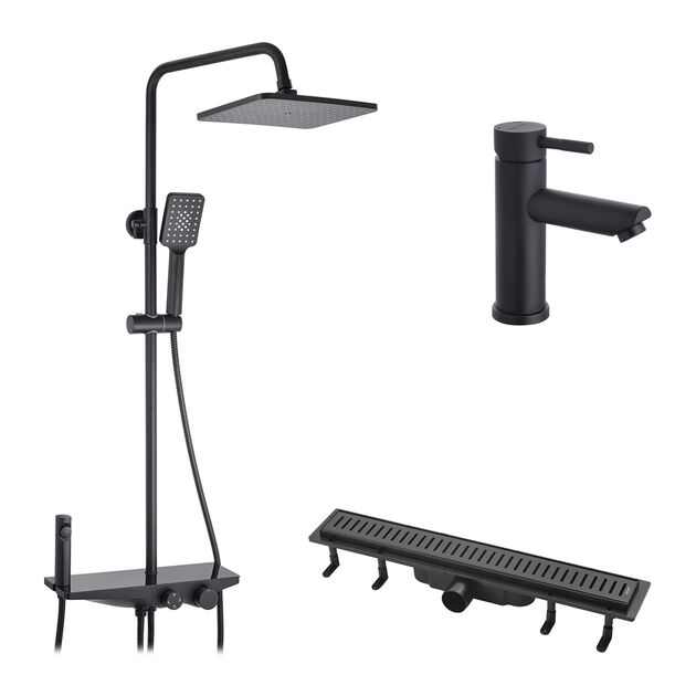 Набор 3 в 1 душевая система Kroner Armada-SCH066 + смеситель Edelstahl Klassisch-SCH010 +  трап линейный Harz SCH60 Sektion Schwarz, фото  | SNABZHENIE.com.ua Набор 3 в 1 душевая система Kroner Armada-SCH066 + смеситель Edelstahl Klassisch-SCH010 +  трап линейный Harz SCH60 Sektion Schwarz, фото  | SNABZHENIE.com.ua