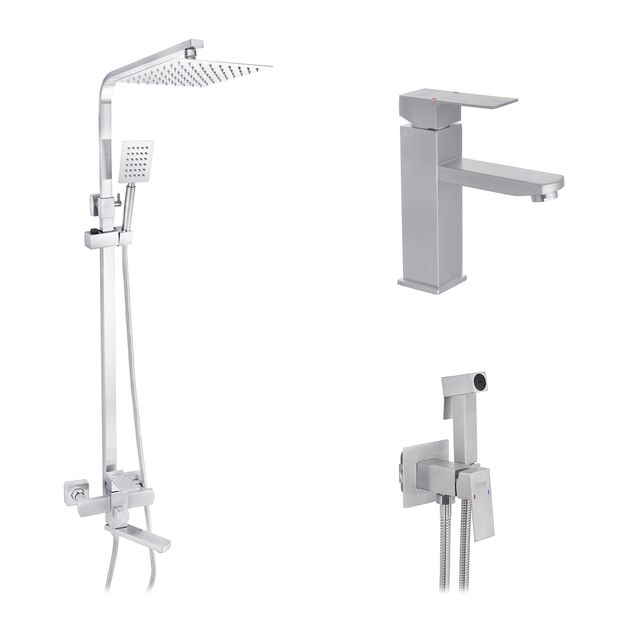 Набор 3 в 1 душевая система Kroner Edelstahl Kubus-ESG063 + смеситель Edelstahl Kubus-ESG010 + смеситель Kroner Edelstahl Kubus-ESG053, фото  | SNABZHENIE.com.ua Набор 3 в 1 душевая система Kroner Edelstahl Kubus-ESG063 + смеситель Edelstahl Kubus-ESG010 + смеситель Kroner Edelstahl Kubus-ESG053, фото  | SNABZHENIE.com.ua