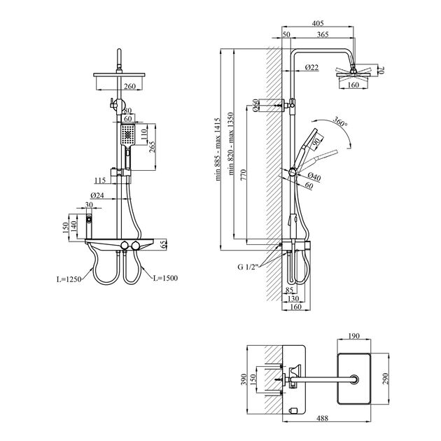 Набор 2 в 1 душевая система Kroner Armada-W066 + смеситель Armada-C010, фото , зображення 3 | SNABZHENIE.com.ua Набор 2 в 1 душевая система Kroner Armada-W066 + смеситель Armada-C010, фото , зображення 3 | SNABZHENIE.com.ua