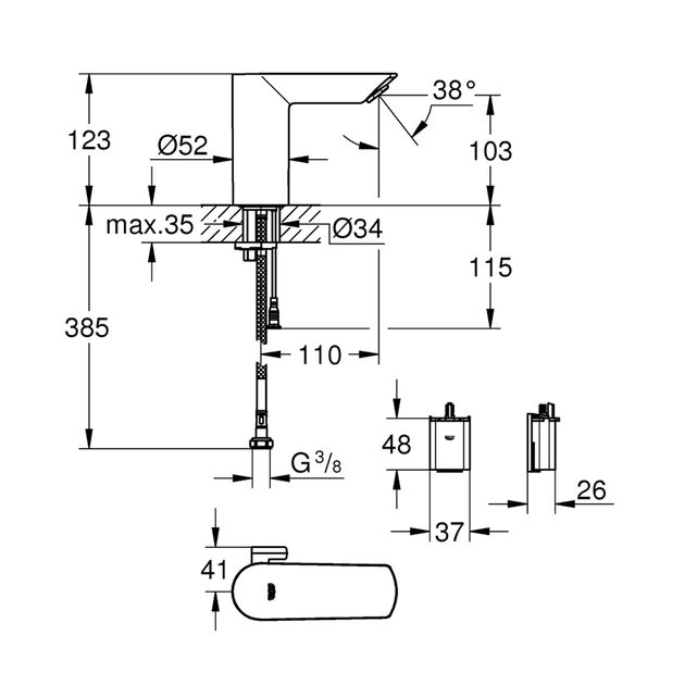 Смеситель бесконтактный для раковины Grohe Bau Cosmopolitan E 36451000, фото , изображение 2 | SNABZHENIE.com.ua Смеситель бесконтактный для раковины Grohe Bau Cosmopolitan E 36451000, фото , изображение 2 | SNABZHENIE.com.ua