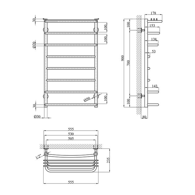 Полотенцесушитель водяной Kroner KRP Stern WT900x500-8, фото , изображение 2 | SNABZHENIE.com.ua Полотенцесушитель водяной Kroner KRP Stern WT900x500-8, фото , изображение 2 | SNABZHENIE.com.ua