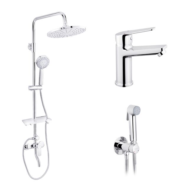 Набор 3 в 1 душевая система Kroner Armada-C064K + смеситель Hagen-C010 + смеситель Bidet-C082, фото  | SNABZHENIE.com.ua Набор 3 в 1 душевая система Kroner Armada-C064K + смеситель Hagen-C010 + смеситель Bidet-C082, фото  | SNABZHENIE.com.ua