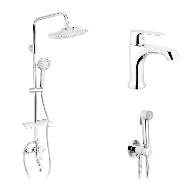 Набор 3 в 1 душевая система Kroner Armada-C064K + смеситель Armada-C010 + смеситель Bidet-C082, фото  | SNABZHENIE.com.ua Набор 3 в 1 душевая система Kroner Armada-C064K + смеситель Armada-C010 + смеситель Bidet-C082, фото  | SNABZHENIE.com.ua