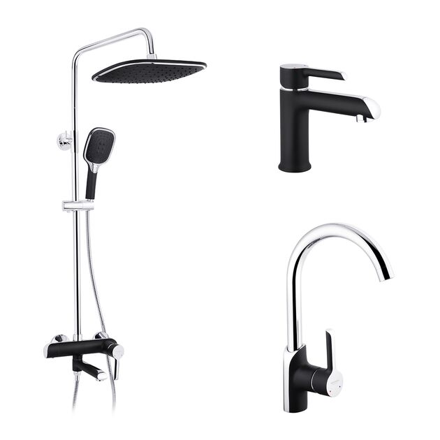 Набор 3 в 1 душевая система Kroner Essen-SCH063 + смеситель Essen-SCH030 + смеситель Essen-SCH010, фото  | SNABZHENIE.com.ua Набор 3 в 1 душевая система Kroner Essen-SCH063 + смеситель Essen-SCH030 + смеситель Essen-SCH010, фото  | SNABZHENIE.com.ua