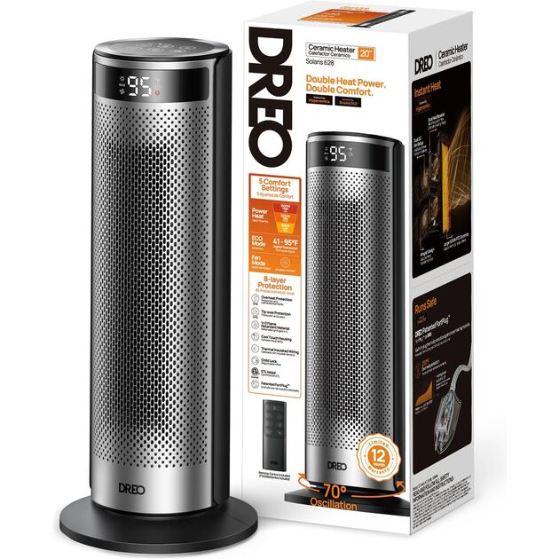 Тепловентилятор Dreo, 25м2, 2000Вт, электр. упр-ние, керамич. нарев.элемент , пульт ДУ, 4 скорост., серебристый, фото , изображение 4 | SNABZHENIE.com.ua Тепловентилятор Dreo, 25м2, 2000Вт, электр. упр-ние, керамич. нарев.элемент , пульт ДУ, 4 скорост., серебристый, фото , изображение 4 | SNABZHENIE.com.ua