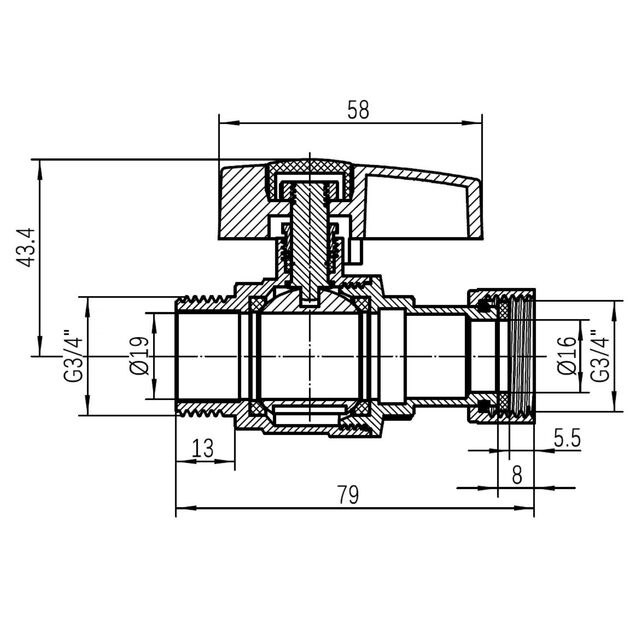 Thermo Alliance Standart Кран шаровой 3/4"ВН прямой, PN40, с накидной гайкой TAS261W20, фото , зображення 2 | SNABZHENIE.com.ua