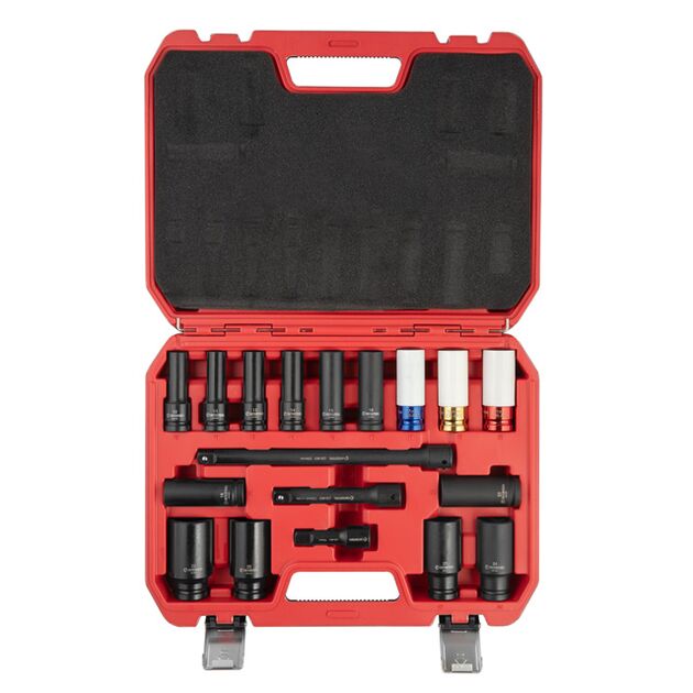 Набір головок та подовжувачів ударних 1/2", 18 од., головки: 10-24 мм, подовжувачі: 75/125/250 мм, Cr-Mo, STORM, фото , изображение 2 | SNABZHENIE.com.ua