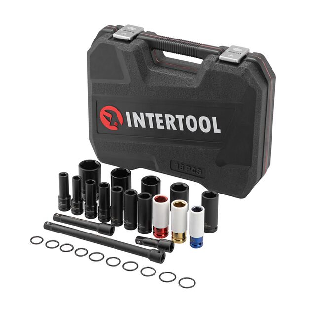 Набір головок та подовжувачів ударних 1/2", 18 од., головки: 10-24 мм, подовжувачі: 75/125/250 мм, Cr-Mo, STORM, фото , изображение 3 | SNABZHENIE.com.ua