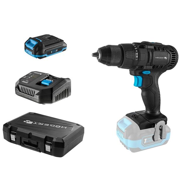 Набір Акумуляторний дриль-шурупокрут + акумулятор + зарядний пристрій + кейс  2.0 (HT2E244-B12DD), фото  | SNABZHENIE.com.ua