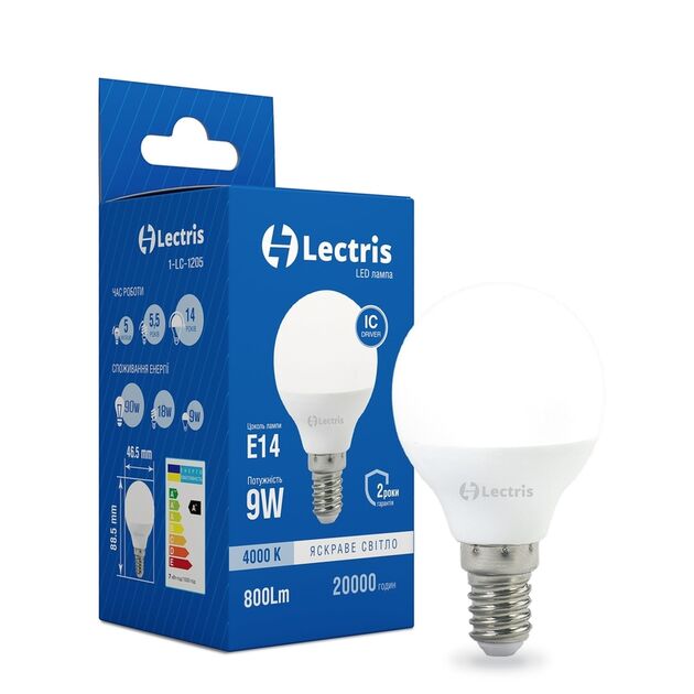 Світлодіодна лампа Lectris G45 9W 4000K 220V E14 1-LC-1205  9 (505), фото  | SNABZHENIE.com.ua