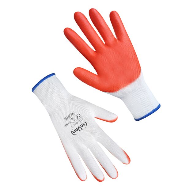Рукавички синтетичні білі з помаранчевим нітриловим покриттям  9 (69288), фото  | SNABZHENIE.com.ua