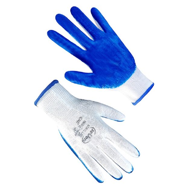 Рукавички синтетичні білі з синім нітриловим покриттям NL9457 "б" р.9  Нейлон (69944), фото  | SNABZHENIE.com.ua