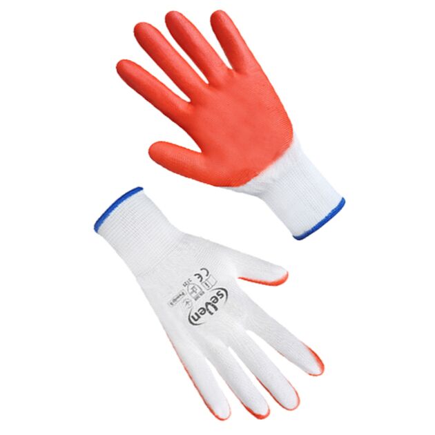 Рукавички синтетичні білі з помаранчевим нітриловим покриттям LL9288  размер 9 "б"  9/10 (69938), фото  | SNABZHENIE.com.ua