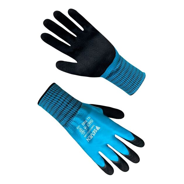 Рукавички синтетичні сині з синьо-чорним вспіненим повним латексним покриттям FLL9803 "б"  Латекс (69803), фото  | SNABZHENIE.com.ua