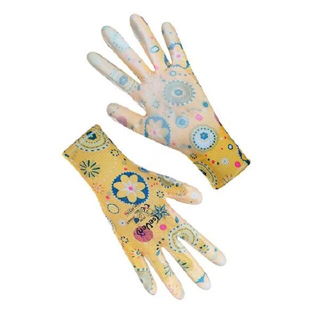 Рукавички жіночі синтетичні жовті/зелені з поліуретановим покриттям  8 (69219), фото  | SNABZHENIE.com.ua