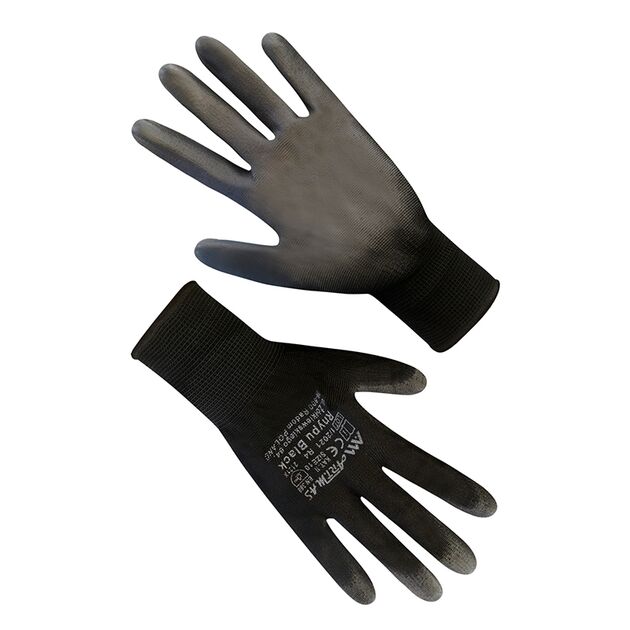 Рукавички синтетичні чорні з чорним поліуретановим покриттям "б", р.10  Поліестер (69751), фото  | SNABZHENIE.com.ua