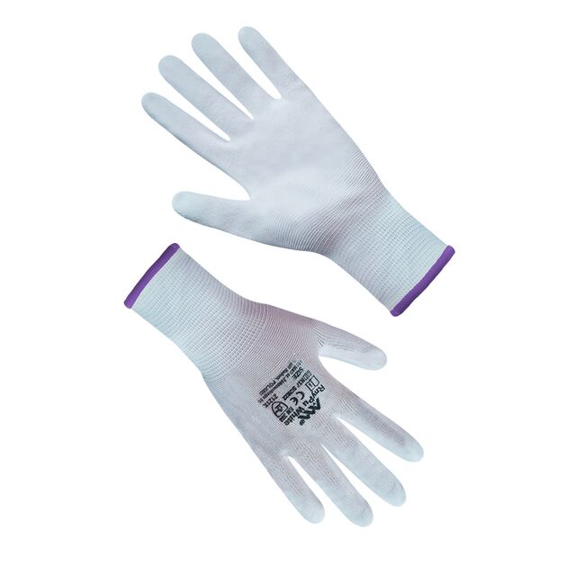 Рукавички синтетичні білі з білим поліуретановим покриттям 6 розмір  Білий (69493), фото  | SNABZHENIE.com.ua
