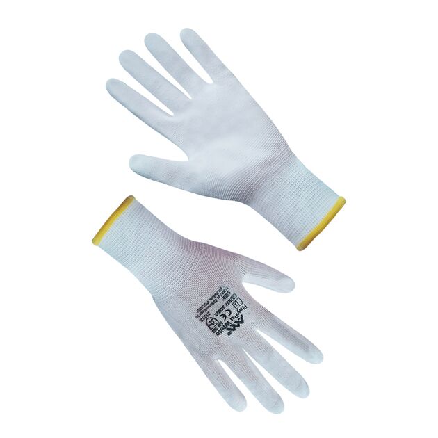 Рукавички синтетичні білі з білим поліуретановим покриттям 8 розмір  Білий (69762), фото  | SNABZHENIE.com.ua