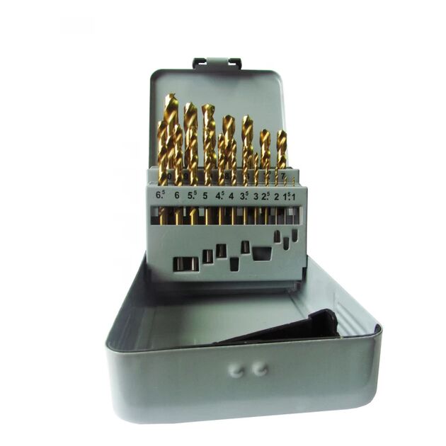 Набір свердел п/м 1-10мм 19шт HSS-TiN коробка метал  1/1.5/2/2.5/3/3.5/4/4.5/5/5.5/ 6/6.5/7/7.5/8/8.5/9/9.5/10 (61020161), фото  | SNABZHENIE.com.ua