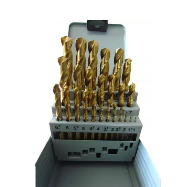 Набір свердел п/м 1-13мм 25шт HSS TiN коробка метал  1/1.5/2/2.5/3/3.5/4/4.5/5/5.5/ 6/6.5/7/7.5/8/8.5/9/9.5/10/10.5/ 11/11.5/12/12.5/13 (61020251), фото  | SNABZHENIE.com.ua