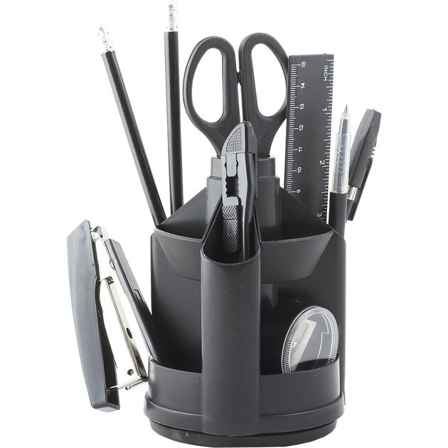 Набір настільний JOBMAX, з наповненням (13 предметів), пластиковий, чорний  13 (Im-off), фото  | SNABZHENIE.com.ua