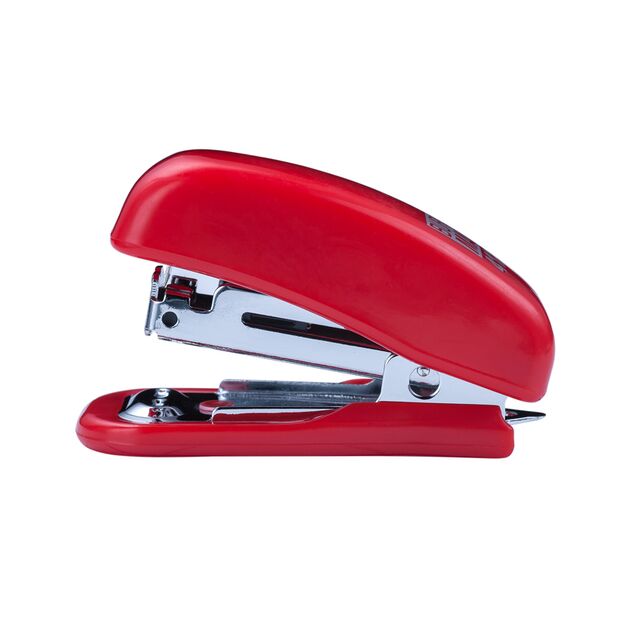 Степлер пластиковий МІНІ,10 аркушів, (скоби №10),  61х36х23мм, червоний  Пластик (Im-off), фото  | SNABZHENIE.com.ua