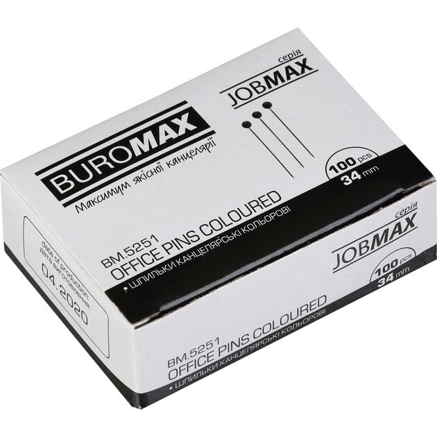 Шпильки кольорові, JOBMAX, 34 мм, 100 шт. в карт.коробці  Метал (Im-off), фото  | SNABZHENIE.com.ua