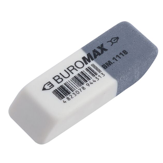 Гумка подвійна з абразивною частиною S,  41x14x8 мм, синт.каучук, біло-сіра  олівець. ручку. чорнила (Im-off), фото  | SNABZHENIE.com.ua