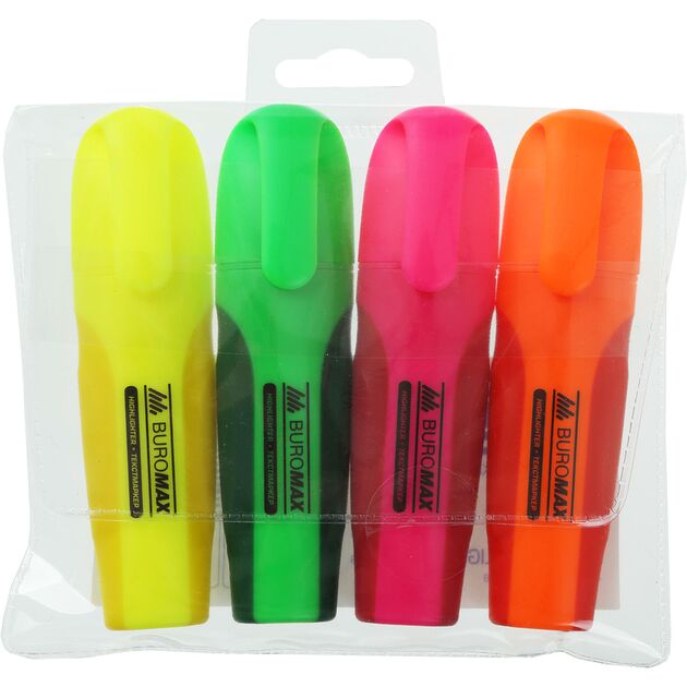 Набір з 4х текст-маркерів NEON (зел., рож., помар., жовт.), 2-4 мм, з гум.вставками  Набір (Im-off), фото  | SNABZHENIE.com.ua