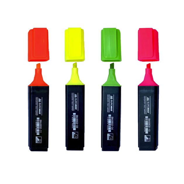 Набір з 4х текст-маркерів (жовт., зел., рож., помаранч.), JOBMAX, 2-4 мм, водна основа  Набір (Im-off), фото  | SNABZHENIE.com.ua