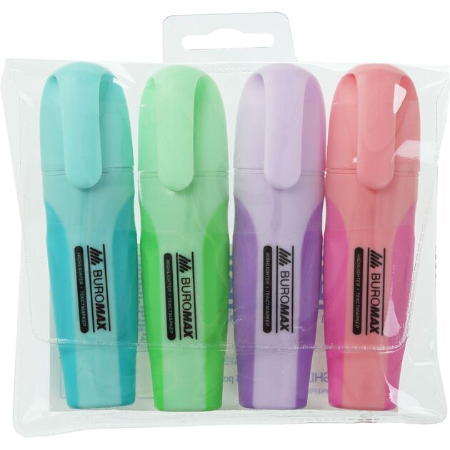 Набір з 4х текст-маркерів PASTEL (бірюз., м'ятн., лаванд., зефір.), 2-4 мм, з гум.вставками  Набір (Im-off), фото  | SNABZHENIE.com.ua