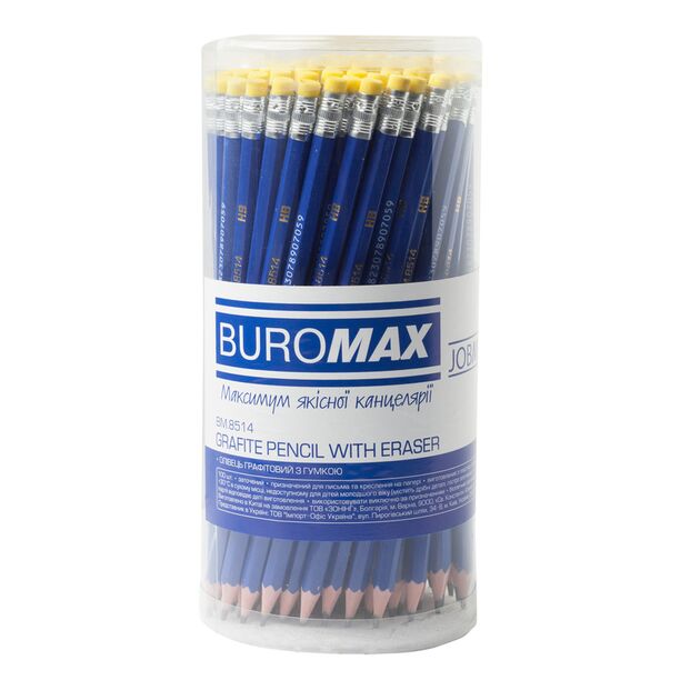 Олівець графітовий, JOBMAX, з гумкою  HB (BM.8514), фото  | SNABZHENIE.com.ua