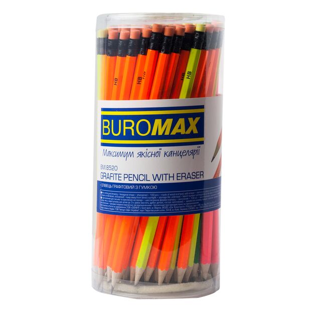 Олівець графітовий NEON, з гумкою, асорті  HB (BM.8520), фото  | SNABZHENIE.com.ua