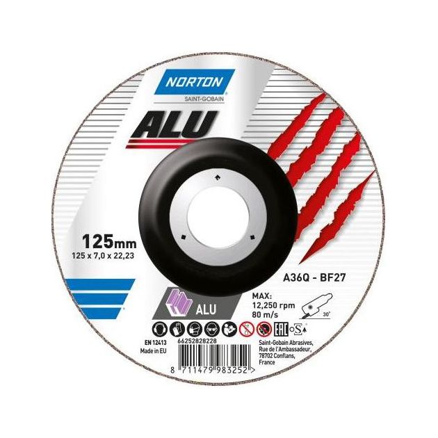 Шлифовальный диск по алюминию NORTON ALU A36Q 125/22,2 мм, фото  | SNABZHENIE.com.ua