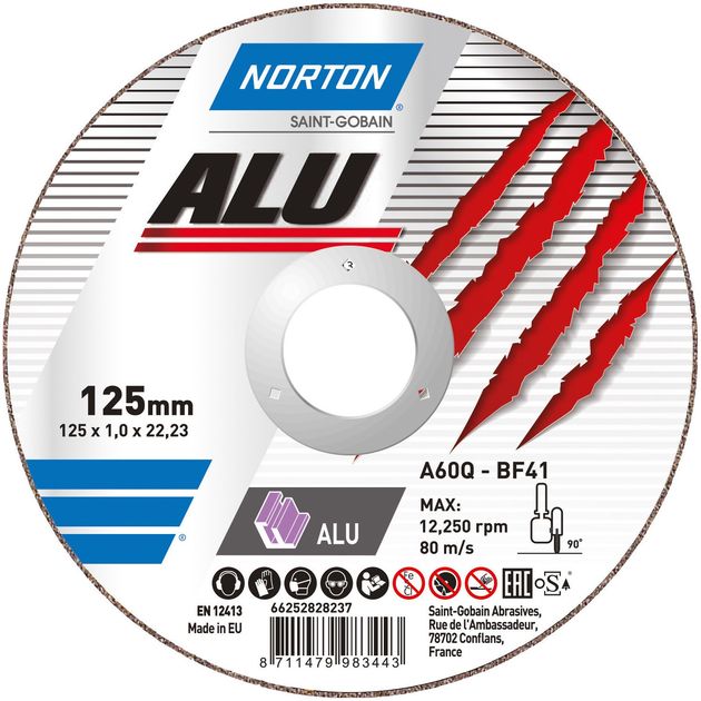 Отрезной диск по алюминию NORTON-Alu A46N 125x22,2 мм, t=1,6 мм, фото  | SNABZHENIE.com.ua