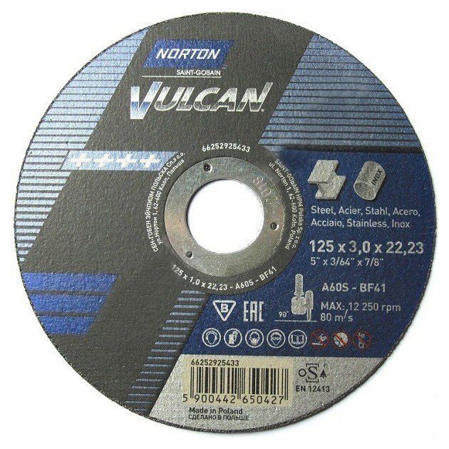 Отрезной диск по металлу NORTON VULCAN 125х22,2 мм t=3 мм, фото  | SNABZHENIE.com.ua