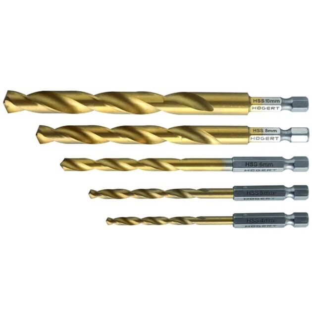 Набір свердл по металу 5 шт. HEX - хвостовик  4.5.6.8.10 (HT6D180), фото  | SNABZHENIE.com.ua