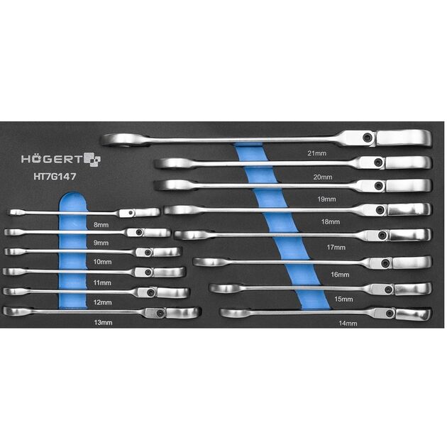 Набір  ріжково-накидних ключів з трищіткою і шарніром EVA 14шт. HT1R048-HT1R061  14 (HT7G147), фото  | SNABZHENIE.com.ua