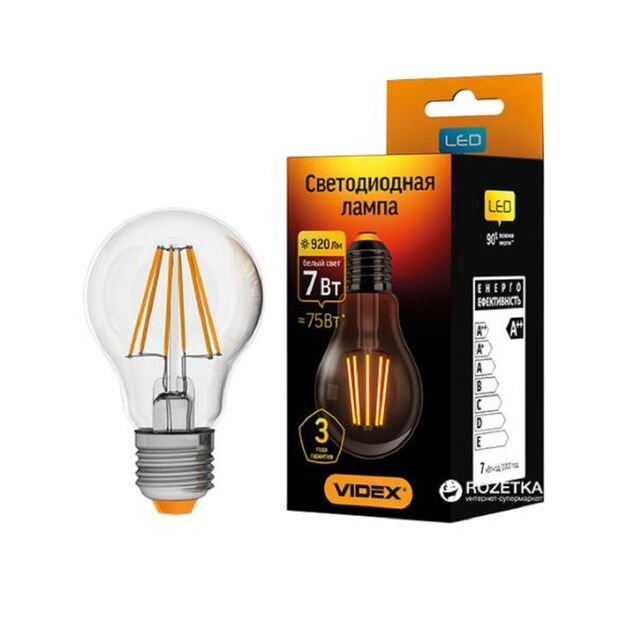LED лампа VIDEX Filament A60F 7W E27 4100K 220V  LED (VL-A60F-07274), фото  | SNABZHENIE.com.ua