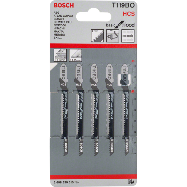 BOSCH Полотна для лобзиков T 119 BO Basic for Wood, фото , зображення 2 | SNABZHENIE.com.ua