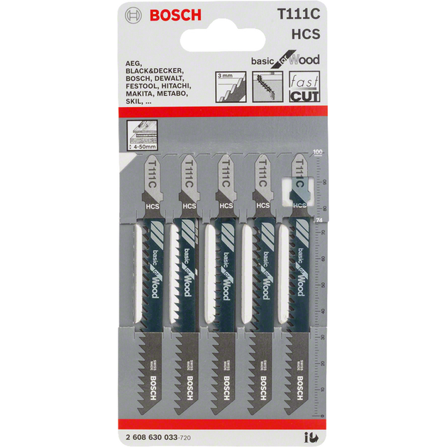 BOSCH Полотна для лобзиков T 111 C Basic for Wood, фото , зображення 2 | SNABZHENIE.com.ua