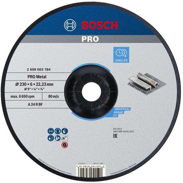 BOSCH Армированный шлифовальный диск PRO Metal для больших угловых шлифмашин, диаметр отверстия 22,23 мм,, фото , изображение 3 | SNABZHENIE.com.ua