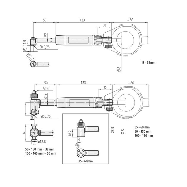 MITUTOYO 2-Point Inside Measuring Ins. Short Leg 18-35mm, 0,001mm, фото , изображение 2 | SNABZHENIE.com.ua